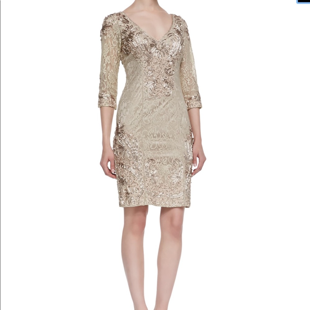 SOLD! SUE WONG lace 3/4 sleeve coctel dress